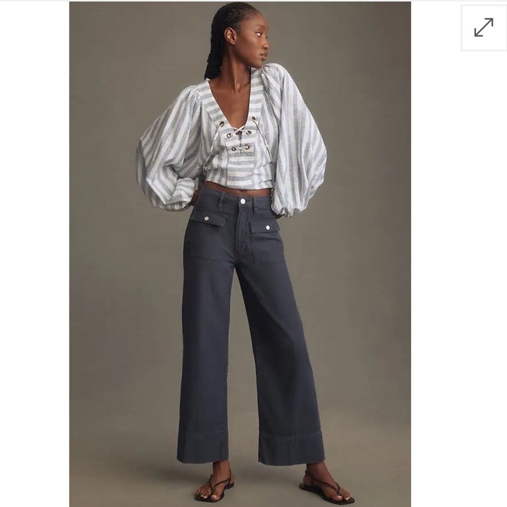 FRAME 70s Patch Pocket Crop Straight-Leg Jeans - Charcoal